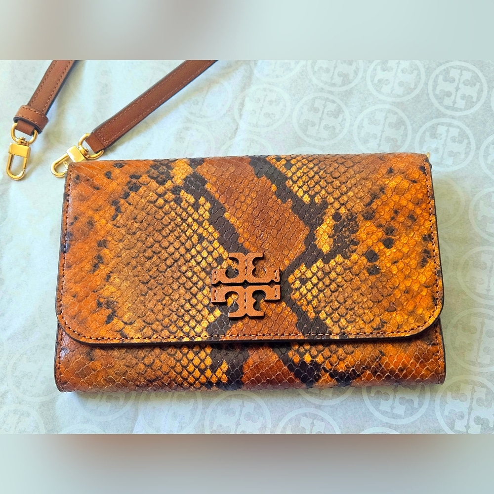 Tory Burch Thea embossed exotic flat Wallet crossbody Bag
